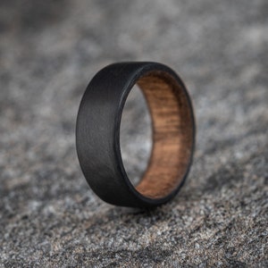 English Chestnut Wood Ring W/ Carbon Core (Rounded Ring), Carbon Fiber Ring, Wood Ring, Mens Ring, Carbon Wedding Ring,