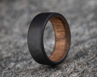 English Chestnut Wood Ring W/ Carbon Core (Rounded Ring), Carbon Fiber Ring, Wood Ring, Mens Ring, Carbon Wedding Ring,