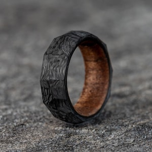 Rough Cut Pure Carbon Fiber Ring With English Chestnut Wood Core