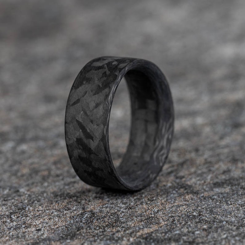 Marbled Pure Carbon Fiber Ring Marble Pattern, Matte Finish, Minimalist Ring, Black Wedding Band, Dark Band image 1
