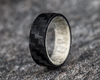 Elk Antler Ring W/ Carbon Fiber Ring, Elk Antler Rings, Unique Wedding Ring, Mens Ring, Natural Antler Shed Ring Outdoor Ring