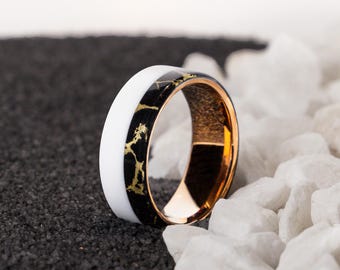 Rose Gold Tungsten Core with TruStone and White Corian 8mm Width