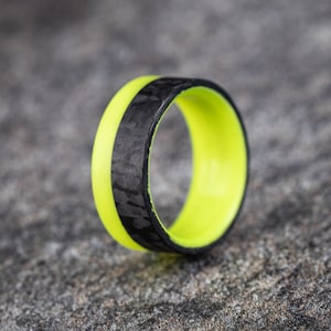 2/3rds Carbon 1/3 Yellow Glow Ring, Mens Glow Ring, Wedding Ring, Mens Ring