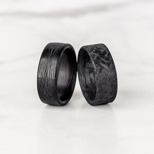 Marbled Pure Carbon Fiber Ring Marble Pattern, Matte Finish, Minimalist Ring, Black Wedding Band, Dark Band image 2