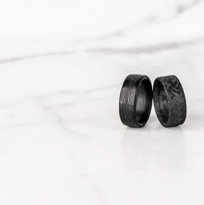 Marbled Pure Carbon Fiber Ring Marble Pattern, Matte Finish, Minimalist Ring, Black Wedding Band, Dark Band image 3