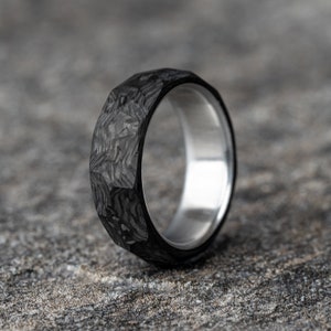 Rough Cut Forged Carbon Fiber Ring with Aluminum Core