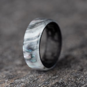 PRE-MADE Size 8 1/4 Width 8mm Synthetic Abalone Shell Ring W/ Inner Carbon Fiber Ring Core, Iridescent Ring, Color Changing Ring