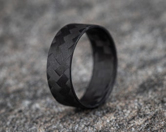 PRE-MADE Size 9 Width 5 mm Pure Carbon Fiber Ring - Diagonal Pattern, Matte Finish