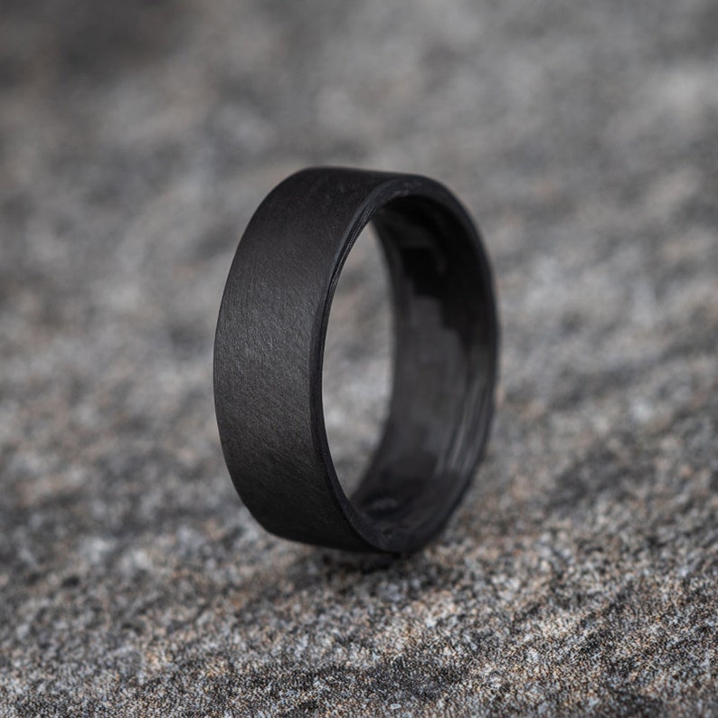 Pure Carbon Fiber Ring Unidirectional Pattern, Matte Finish image 1