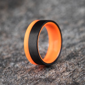 2/3rds Carbon 1/3 Orange Glow Ring, Mens Glow Ring, Wedding Ring, Mens Ring