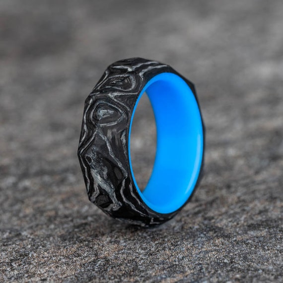 Titanium Men's Blue and Black Carbon Fiber Wedding Band Ring Sizes 9-13 |  eBay