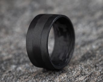 Pure Carbon Fiber Ring with Unidirectional Strip (Black Saturn)