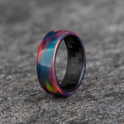 Synthetic Opal Ring W/ Inner Carbon Fiber Ring Core Etsy