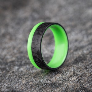 2/3rds Carbon 1/3 Green Glow Ring, Mens Glow Ring, Wedding Ring, Mens Ring