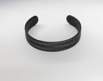 Diagonal Pattern Matte Finish Pure Carbon Fiber Cuff Bracelet.