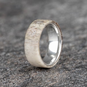 PRE-MADE Size 12 1/2 Width 4 mm Elk Antler Ring W/ Stirling Silver Ring Liner, Unique Wedding Band, Antler Silver Ring, Mens Stirling Silver