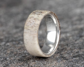 Elk Antler Ring W/ Sterling Silver Ring Liner, Unique Wedding Band, Antler Silver Ring, Mens Stirling Silver, Outdoor Ring, Hunters Ring