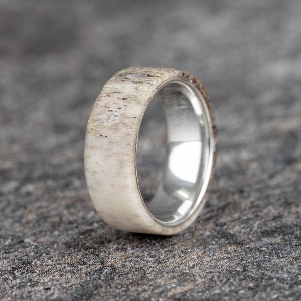 Elk Antler Ring W/ Sterling Silver Ring Liner, Unique Wedding Band, Antler Silver Ring, Mens Stirling Silver, Outdoor Ring, Hunters Ring