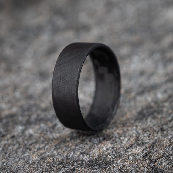 Carbon Fiber Ring With Black Diamond In Zirconium For Men