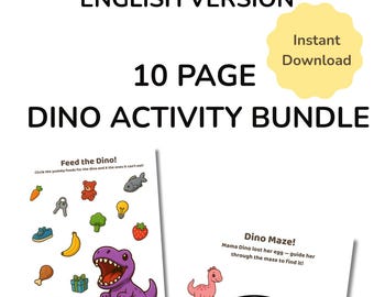 Paquete de actividades de dinosaurios de 10 páginas / Paquete preescolar / Imprimible para colorear / Juegos de emparejar, contar, laberintos, PDF para colorear