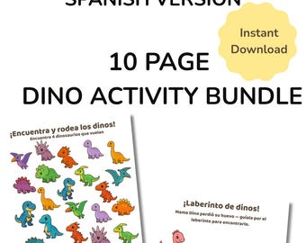 Español - Paquete de actividades de dinosaurios de 10 páginas / Hojas de trabajo de aprendizaje preescolar (PDF)