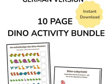 Paquete de actividades de dinosaurios en alemán (10 páginas) / Hojas de trabajo para preescolar / Emparejamiento, conteo, laberintos / PDF imprimible para niños