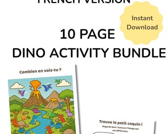 Paquete de actividades de dinosaurios en francés / Hojas de trabajo imprimibles para preescolar (PDF)