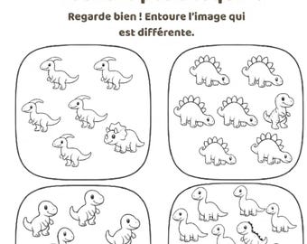 Hoja de trabajo sobre el dinosaurio francés que no encaja - Actividad imprimible para niños (PDF)