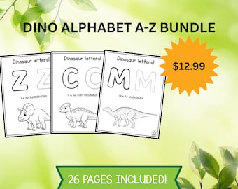 Dinosaur Alphabet Tracing & Coloring Book | A-Z Letter Recognition Worksheets | Preschool Printable Busy Binder | Toddler Activities