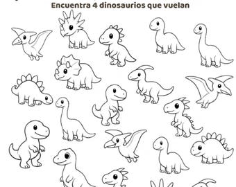 ES- Dino Worksheet | Preschool Printable Activity | Kids Search & Find PDF | Black and White