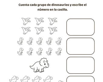 ES- Dinosaur Counting | Preschool Math Activity | Kids Printable PDF | Black and White