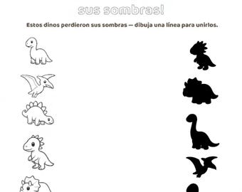 ES- Dino Matching Shadows Worksheet | Preschool Activity | Kids Printable PDF | Black and White