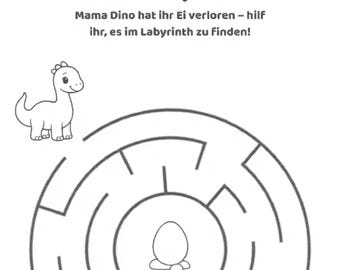 DE- Dino Maze Worksheet | Preschool Problem-Solving | Kids Printable PDF | Black and White