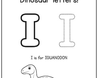 Letter I Dinosaur Tracing Worksheet | Alphabet Printable for Kids |   IGUANODON