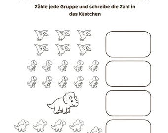 DE- Dinosaur Counting | Preschool Math Activity | Kids Printable PDF | Black and White