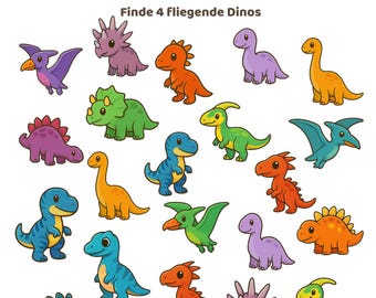 DE- Hoja de trabajo para encontrar y rodear dinosaurios / Actividad imprimible para preescolar / PDF de búsqueda y encuentro para niños / ALEMÁN