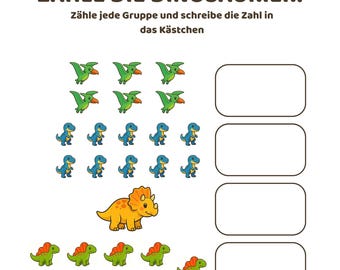 Hoja de trabajo para contar dinosaurios (DE) / Actividad matemática preescolar / PDF imprimible para niños / Cuenta los dinosaurios / ALEMÁN