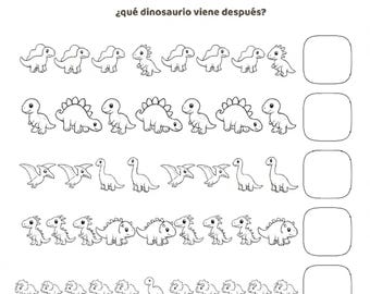 ES- Dinosaur Pattern Worksheet | Preschool Learning Activity | Kids Printable PDF | Dinosaurs Patterns | Black and White