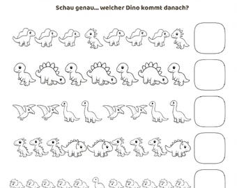 DE- Dinosaur Pattern Worksheet | Preschool Learning Activity | Kids Printable PDF | Dinosaurs Patterns | Black and White