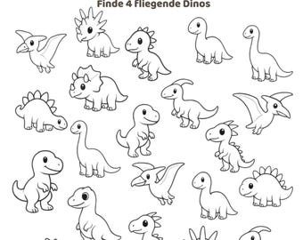 DE- Dino Worksheet | Preschool Printable Activity | Kids Search & Find PDF | Black and White