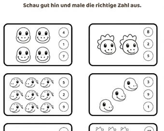 DE- Dinosaur Counting Worksheet | Preschool Number Recognition Activity | Kids Printable PDF | Black and White