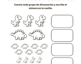 ES- Dinosaur Counting Worksheet | Preschool Math Activity | Kids Printable PDF | Count the Dinosaurs | Black and White