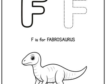 Letter F Dinosaur Tracing Worksheet | Alphabet Printable for Kids |  FABROSAURUS