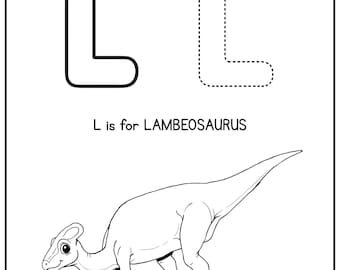 Letter L Dinosaur Tracing Worksheet | Alphabet Printable for Kids | LAMBEOSAURUS