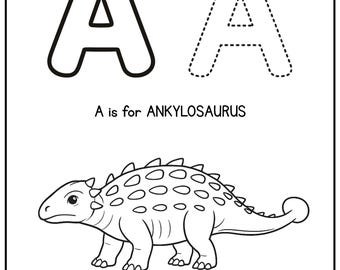Letter A Dinosaur Tracing Worksheet | Alphabet Printable for Kids | ANKYLOSAURUS