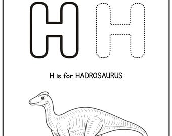 Letter H Dinosaur Tracing Worksheet | Alphabet Printable for Kids |  HADROSAURUS
