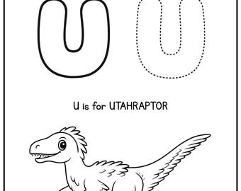 Letter U Dinosaur Tracing Worksheet | Alphabet Printable for Kids | UTAHRAPTOR