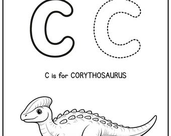 Letter C Dinosaur Tracing Worksheet | Alphabet Printable for Kids | CORYTHOSAURUS