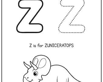 Letter Z Dinosaur Tracing Worksheet | Alphabet Printable for Kids | ZUNICERATOPS