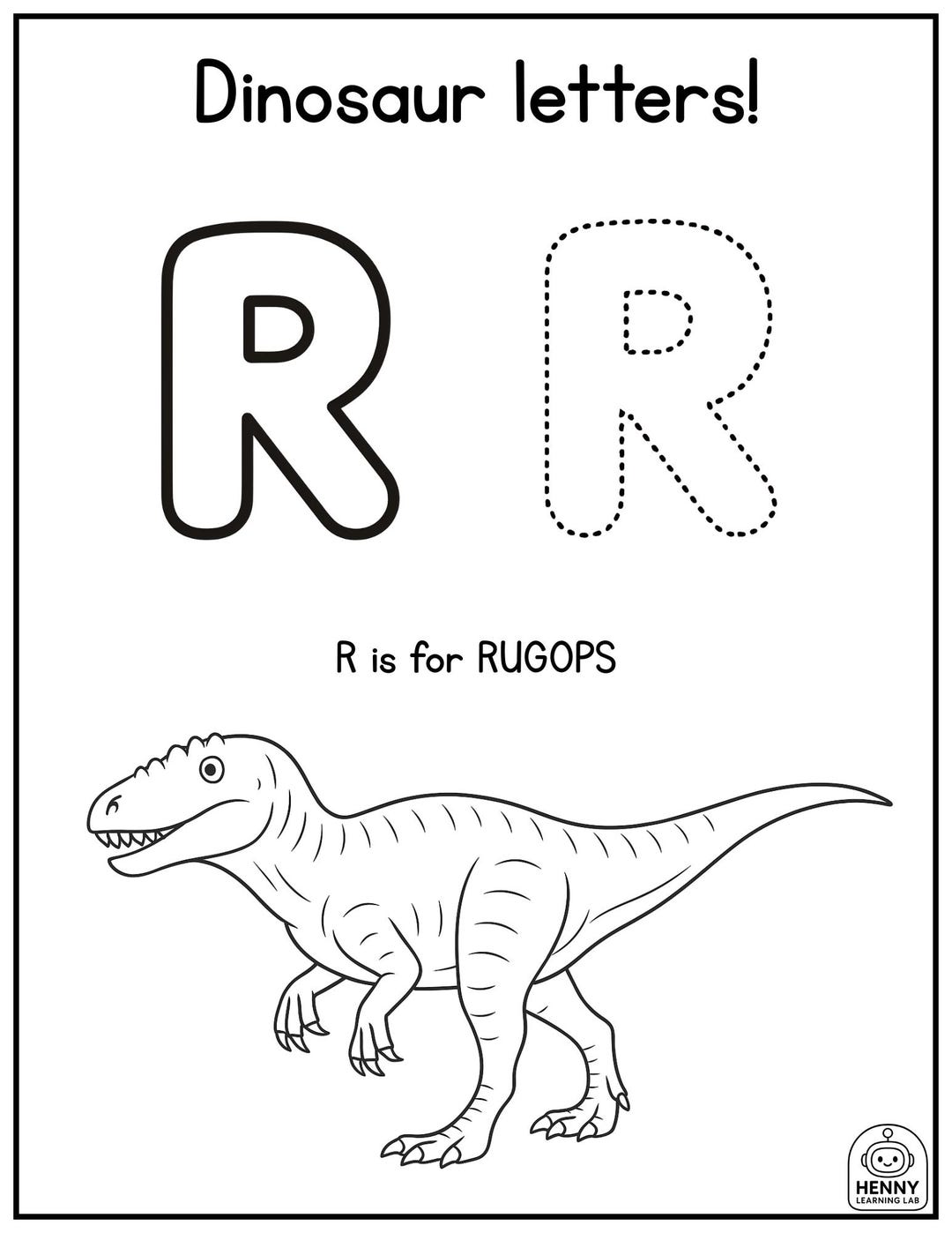 Letter R Dinosaur Tracing Worksheet | Alphabet Printable for Kids ...